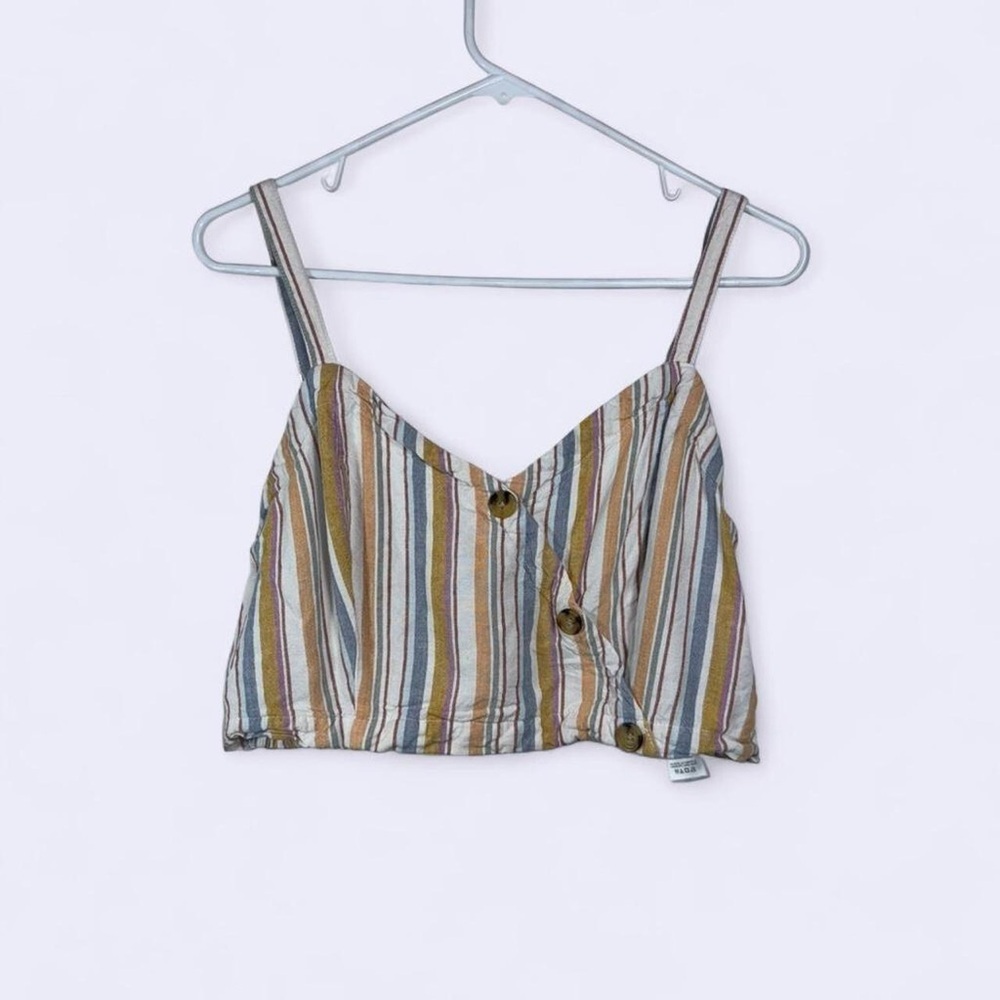 Aeropostale Striped Smocked Crop Top Button Front Adjustable Straps XL